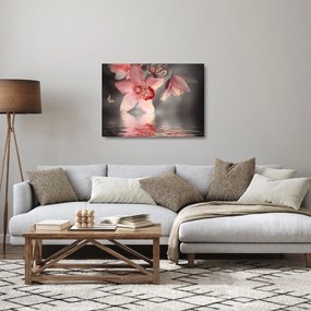 Tablou pe sticlă - Flori și fluture (70x50 cm)
