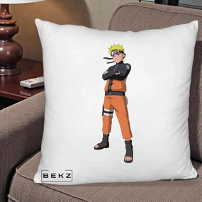Perna Personalizata Naruto Uzumaki Portret Complet, 40x40 cm, Alb Pufos, Husa Detasabila, Perna Inclusa, BEKZ®
