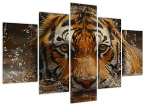 Tablou - Portret de tigru în apă (150x105 cm)