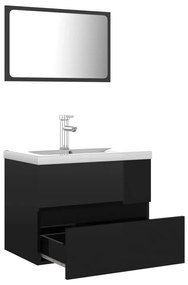 Set mobilier de baie, negru extralucios, PAL negru foarte lucios, 60 x 38.5 x 45 cm, 1
