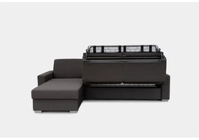 Canapea colțar extensibilă LEKA stânga, maro, cu spațiu depozitare, pentru dormi