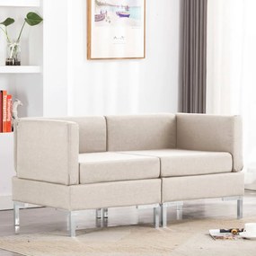 Canapele de colt modulare cu perne, 2 buc., crem, textil Crem, 2x corner sofas