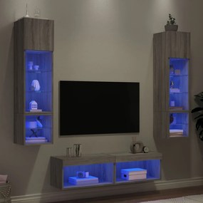 Unitati de perete TV cu LED-uri, 6 piese, gri sonoma, lemn