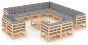 3077019 vidaXL Set mobilier de grădină cu perne, 14 piese, lemn masiv pin