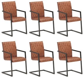 vidaXL Scaune de bucătărie cantilever, 6 buc., maro, piele naturală