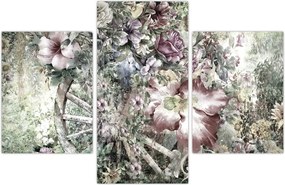 Tablou - Flori pe roata de lemn (90x60 cm)