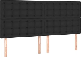 vidaXL Tăblie de pat neagră 200x5x118/128 cm piele ecologică