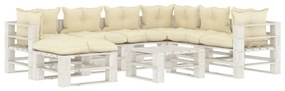 Set mobilier de gradina din paleti cu perne crem, 8 piese, lemn cream and white, 1