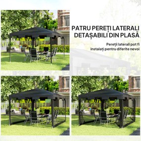 Outsunny Foisor 4x3 m cu Plasa de Tantari si 2 Intrari, Foisor de Gradina din Metal si PE, Gri Inchis