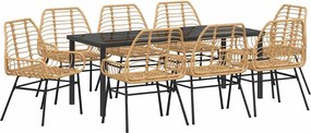 vidaXL Set de masă pentru grădină 9 pcs Maro poliratan