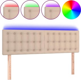 vidaXL Tăblie de pat cu LED cappuccino 144x5x78/88 cm piele ecologică