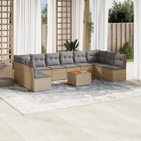 vidaXL Set canapele de grădină, 11 piese, cu perne, bej, poliratan