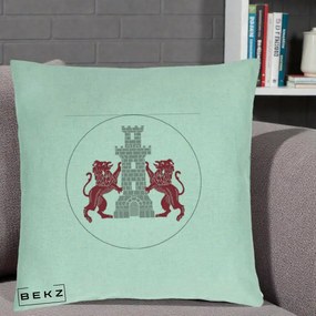 Perna Personalizata Cetatea Turnu Magurele Heraldic, 40x40 cm, Verde Menta, Husa Detasabila, Perna Inclusa, BEKZ®