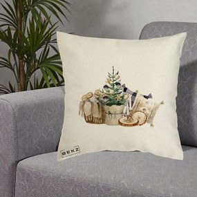 Perna Decorativa Colt Cozy de Craciun Boho, 40x40 cm, Ecru, Husa Detasabila, Perna Inclusa, BEKZ®