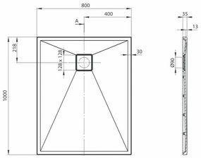 Cadita dus compozit slim gri 100x80 cm Deante, Correo 1000x800 mm, Gri metalizat