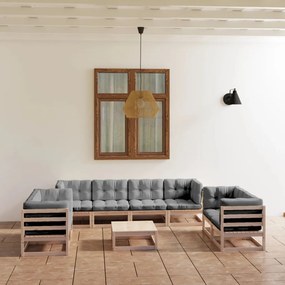 3076514 vidaXL Set mobilier de grădină, 9 piese, cu perne, lemn masiv de pin