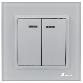 Intrerupator Dublu Cu Led Smack, 10A,Sf 8102fkw, Rama Sticla, Alb