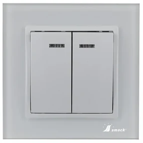 Intrerupator Dublu Cu Led Smack, 10A,Sf 8102fkw, Rama Sticla, Alb
