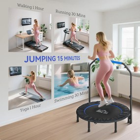HOMCOM Mini Trampolin Fitness Pliabil de 45" cu Mâner Reglabil din Spumă, Albastru | Aosom Romania