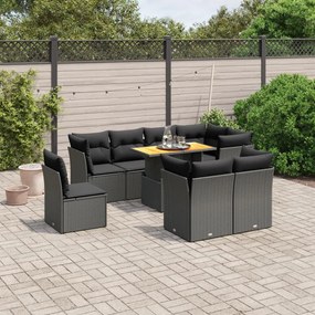 3270929 vidaXL Set mobilier de grădină cu perne, 9 piese, negru, poliratan