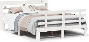 vidaXL Cadru de pat cu tăblie, alb, 150x200 cm lemn masiv pin