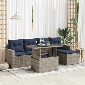 vidaXL Set mobilier grădină cu perne 6 piese gri poliratan/lemn acacia