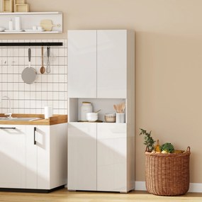 HOMCOM Bufet înalt pentru bucătărie, dulap de bucătărie, 4 uși cu închidere lină și rafturi reglabile, 68x34x180cm, alb lucios | Aosom Romania