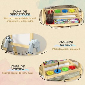 AIYAPLAY Șevalet pentru copii cu tablă dublă pentru cretă și markere, tablă magnetică și tăviță pentru accesorii, rolă de hârtie inclusă, lemn natur | Aosom Romania