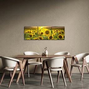 Tablou - Floarea-soarelui la apus de soare (cu ceas) (90x30 cm)