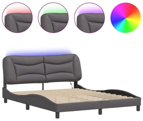 3213944 vidaXL Cadru de pat cu lumini LED, gri, 160x200 cm, piele ecologică