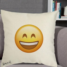 Perna Decorativa Emoji Zambet Mare, 40x40 cm, Ecru, Husa Detasabila, Perna Inclusa, BEKZ®