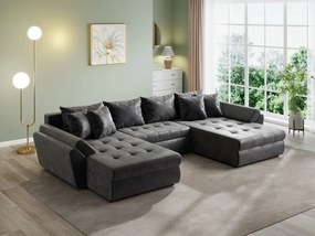 Colțar extensibil dumonde cu ladă de depozitare si sezut confortabil din spuma high-density, Loana U Madagaskar Black 355x185 cm