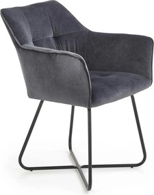 Scaun tapitat K377, gri inchis/negru, stofa catifelata/metal, 60x62x81