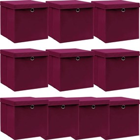 vidaXL Cutii depozitare cu capac 10 buc. roșu închis 32x32x32cm textil