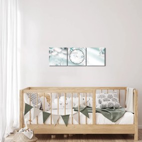 Tablou - Flori de trandafir turcoaz (cu ceas) (90x30 cm)