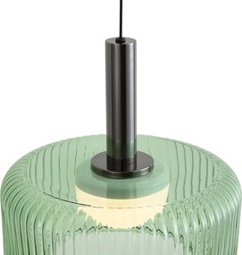 Lampă suspendată de design gunmetal cu sticlă verde, inclusiv LED reglabil în 3 trepte, 3 lumini cu sistem Easylift - Fiera