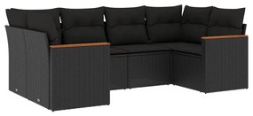 3226258 vidaXL Set mobilier de grădină cu perne, 6 piese, negru, poliratan