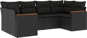 vidaXL Set mobilier de grădină cu perne, 6 piese, negru, poliratan