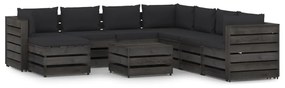 Set mobilier gradina cu perne, 9 piese, gri, lemn tratat negru si gri, 9