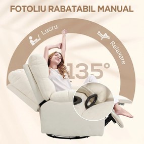 HOMCOM Fotoliu Modern Reclinabil 135° cu Suport pentru Picioare și Suporturi pentru Pahare Bej | Aosom Romania