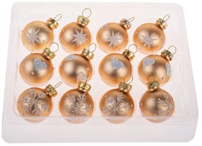 Set de ornamente din sticlă Glimmer Collection, auriu, 12 bucăți, diametru 3 cm