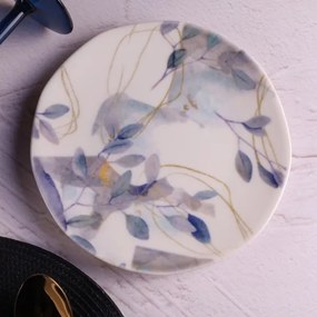 Set de veselă 24 piese din porțelan, alb/albastru