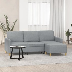 vidaXL Canapea cu 3 locuri și taburet, gri deschis, 180 cm, textil