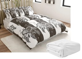 Set lenjerie cocolino TIRSO alb-gri + cearsaf Cocolino microplus cu elastic SOFT 180x200 cm alb, pat dublu