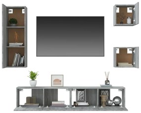 Set dulapuri TV, 5 piese, gri sonoma, lemn prelucrat 5, sonoma gri, 80 x 30 x 30 cm