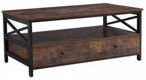 Masuta de cafea cu 2 sertare si raft, 100 x 55 x 47 cm, PAL melaminat / metal, maro, Vasagle