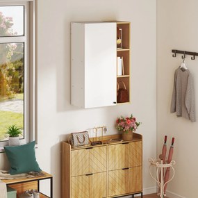 HOMCOM Dulap de Baie Suspendat cu Uși Soft Close, Dulap de Baie Suspendat cu Rafturi Reglabile și 3 Rafturi Deschise, 59.5x30x90 cm, Alb și Culoare Lemn | Aosom Romania