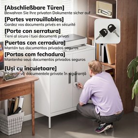 HOMCOM Dulap de Birou din Oțel cu 2 Rafturi Reglabile cu Sistem de Încuiere și 2 Chei, 80x40x100 cm, Alb | Aosom Romania