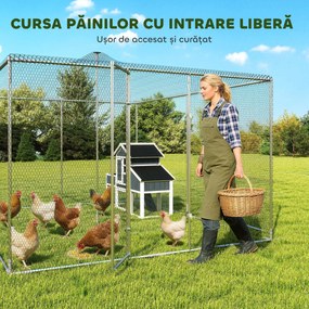PawHut Țarc pentru Găini de Exterior, 4x3x2m 12㎡ Adăpost pentru Găini din Oțel Galvanizat cu Acoperiș Impermeabil Anti-UV și Închidere Dublă, Coteț pentru Păsări, Animale Mici, Iepuri și Rațe | Aosom Romania
