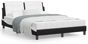 3208189 vidaXL Cadru de pat cu tăblie, negru/alb, 140x200 cm, piele ecologică